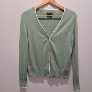 Massimo Dutti Green & Cream Academia Preppy Quiet Luxury Knit Cardigan Womens XS